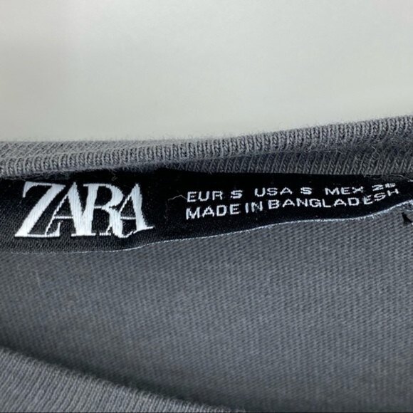 Zara Peplum Long Sleeve Elastic Cuff 100% Cotton Gray Size Small - Picture 4 of 5